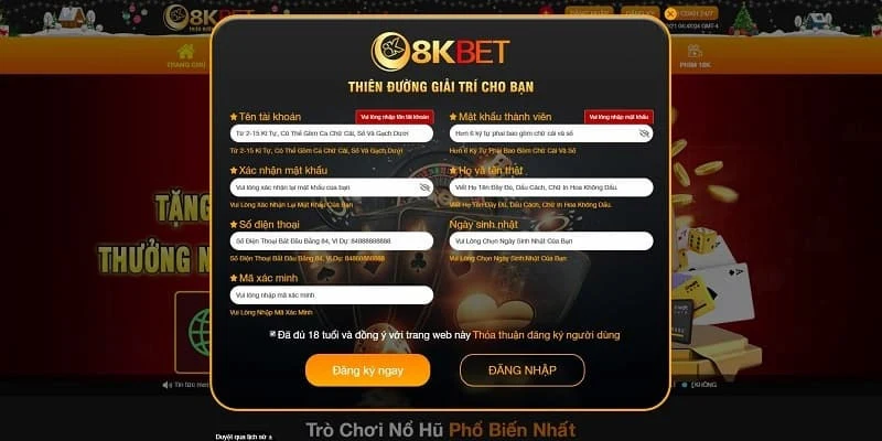 Đăng ký 8KBET web cũng rất nhanh và dễ